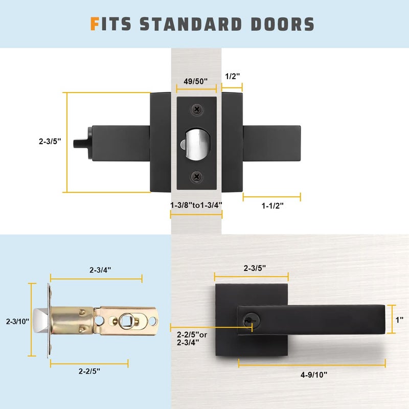KNOBWELL 2 Pack Black Heavy Duty Entrance Door Lever Door Handle(for Office/Front Door) Black Door Handle, Keyed Entry(Different Keys) Door Leversets 2.13 lb One Lever(Not Keyed Alike) - Image 5
